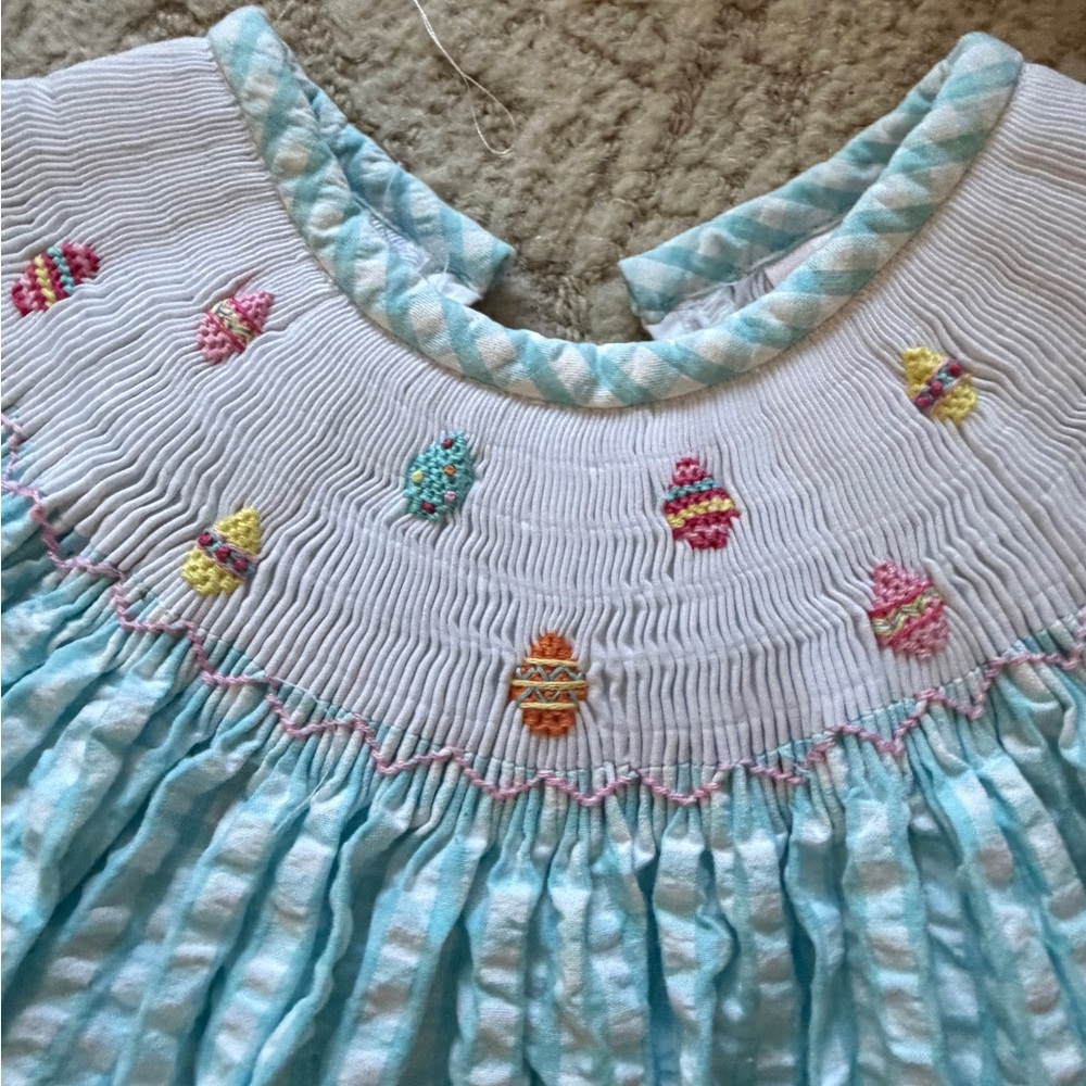 Southern Smocked Company Easter egg Blue Kids Dress 24mo - Picture 3 of 4